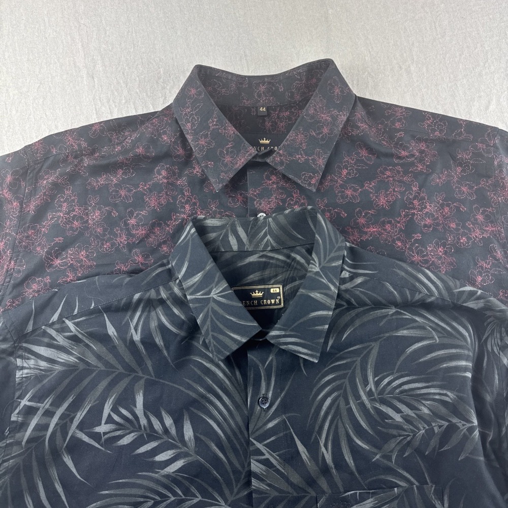 French Crown Shirt Mens 44 Floral Black Long Sleeve Button Up Preppy Lot of 2